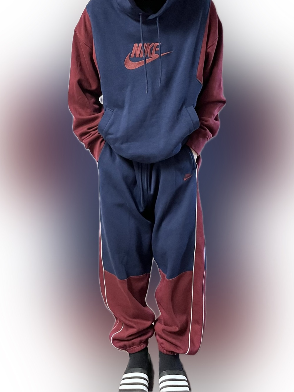 Nike Navy Maroon Two-Tone Hoodie and Joggers sweatsuit sweatpants hoodie set NWT